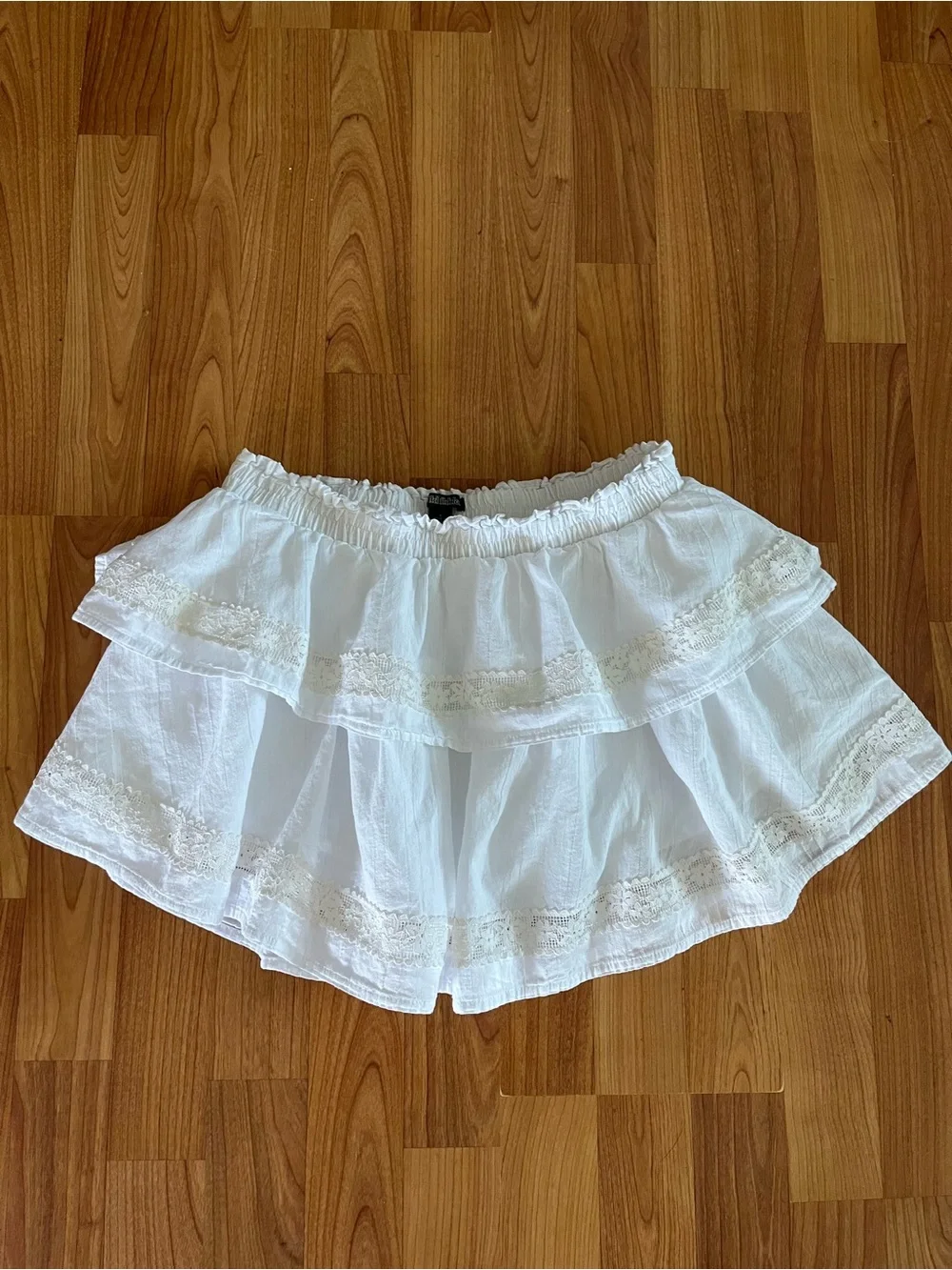 White Tiered Lace Mini Skirt with built in shorts